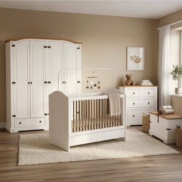 Imagem de Quarto para Bebê Completo 4 Peças Creme/Carvalho