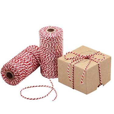 Imagem de HOKI Fio de algodão para padeiros vermelho e branco 100 m, cordão de embalagem, corda durável para jardinagem, decoração, amarrar caixas de bolo e confeitaria, artesanato DIY e embalagem de presente, para arte e artesanato