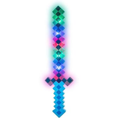 Imagem de Espada Pixel Minecraft 58Cm Diamante Som E Luz À Pilha Azul