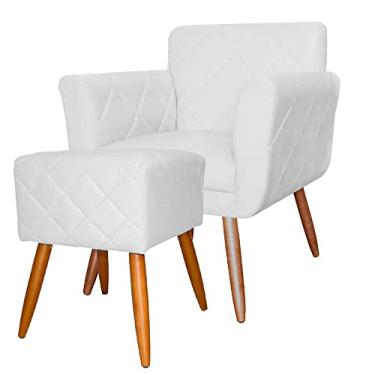 Imagem de Combo Poltrona mais Puff Isabela em Tressê Pés Palito Suede Branco - DS Estofados