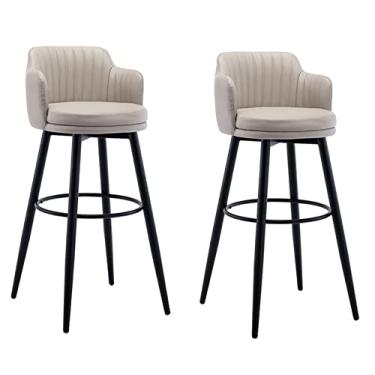 Imagem de Bancos De Barra Giratória Conjunto De 2 Com Cadeira De Barra De Ilha De Cozinha Lombar, Altura Do Balcão Com Braços, Assento Estofado De Cromo De Couro Nappa, Para Barras, Café, Lounge, Pubs