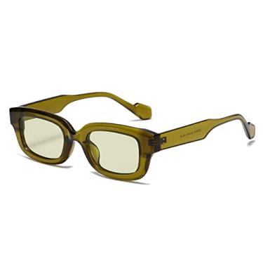 Imagem de Óculos de sol pequenos retrô retangulares femininos doces cores tons uv400 quadrados masculinos óculos de sol, amarelo verde amarelo, como a imagem