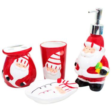 Imagem de Decoração Natal Kit 4 Peças Papai Noel Banheiro Natalino