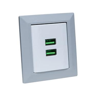 Imagem de Espelho de Tomada Duplo Chanfrado com 2 Usb 4.9A Cinza