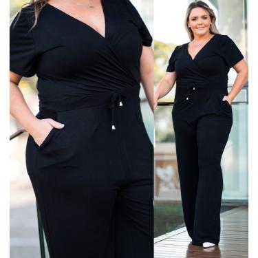 Imagem de Macacão Plus Size Longo Feminino Decote Transpassado Moda