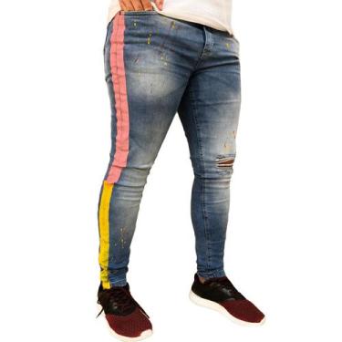 Imagem de Calça Jeans Skinny Detalhe Lateral Rosa Exclusivo Destroyed - Austin C