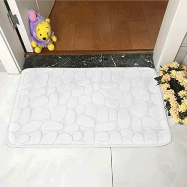 Imagem de SHENGANG Tapete de Banheiro Tapete de Banho Absorvente Tapetes de Pebble Antiderrapante Espuma de Memória Tapete Lavável Tapete de Chuveiro, Branco, 40x60cm