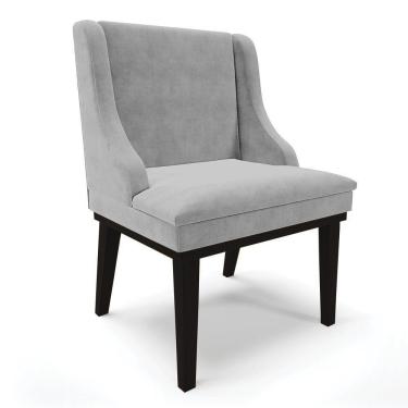 Imagem de Cadeira De Jantar Suede Cinza Base Fixa Madeira