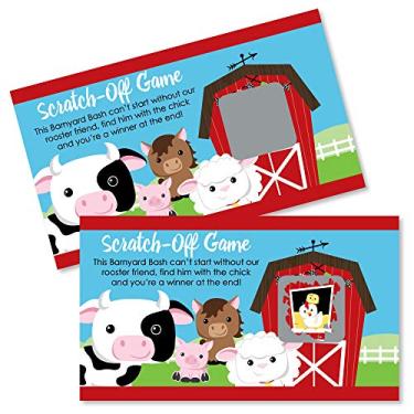 Imagem de Big Dot of Happiness Cartas raspadinhas para chá de bebê ou festa de aniversário da fazenda Animais – 22 unidades