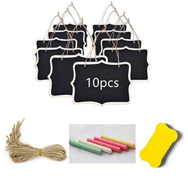 Imagem de Mini quadro-negro, 10 peças, moldura de madeira, quadro-negro retangular para pendurar com giz e borracha, quadro de mensagem de dois lados para numeração de mesa, decoração de casa, lembrancinhas de