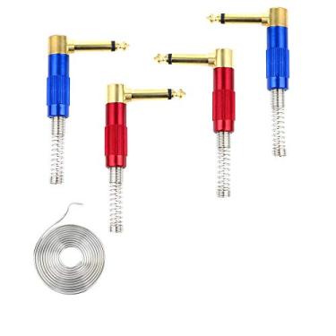 Imagem de Plugues de áudio de 6,35 mm plugue TS macho 1/4 polegada tipo solda resistente mono conector com mola, ângulo direito para DJ mixer, alto-falante cabos de guitarra, cabo de patch, cabo de microfone azul + vermelho (pacote com 4)