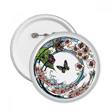 Imagem de Carpa Sakura Lotus Padrão Geometria Pinos Redondos Emblema Botão Decoração Acessório 5 peças