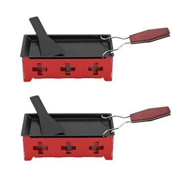 Imagem de Beufee Conjunto de raclette de queijo à luz de velas, 2 peças antiaderentes de aço carbono com alça dobrável, vermelho moderno