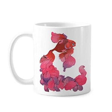 Imagem de Cyprinoid Caneca vermelha rosa roxa cauda cerâmica café porcelana copo talheres