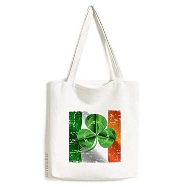 Imagem de Bolsa de lona verde bandeira nacional trevo da Irlanda bolsa de compras casual bolsa de mão
