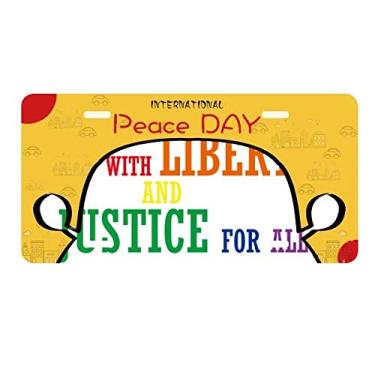 Imagem de DIYthinker LGBT Placa de licença com bandeira de arco-íris Liberdade e Justiça Decoração de carro Dia da Paz