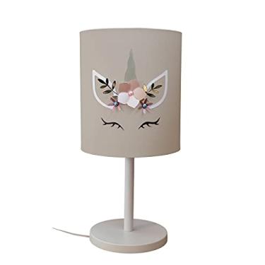 Imagem de Abajur Infantil Unicórnio - Base Branca Cúpula Cinza 20x43