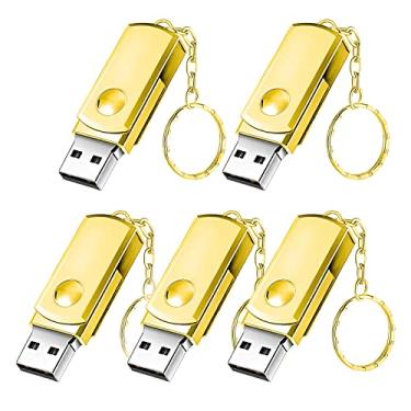 Imagem de Pen Drive, Hrich Pen Drive Mini 4GB com Chaveiro, Unidade Flash USB de Alta Velocidade USB 2.0, Para a Transferência de Músicas, Fotos, Documentos e Vídeos，USB Flash Drive x 5(4GB Ouro)