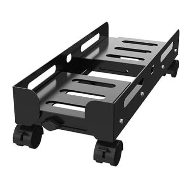 Imagem de GRFIT Suporte de CPU Suporte de torre de PC móvel, largura ajustável Suporte de CPU de mesa de aço, suporte de caixa de PC resistente com rodas giratórias Suporte de torre de PC (Cor: Preto, Tamanho: CH)