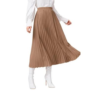 Imagem de SweatyRocks Saia longa plissada lisa casual feminina marrom P, Camelo, P