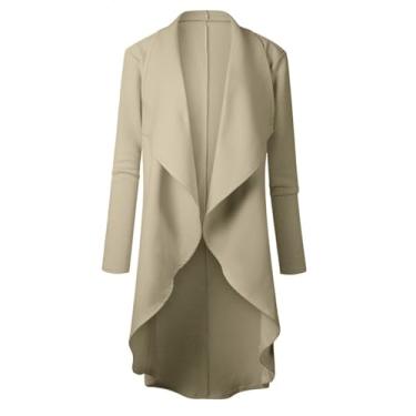 Imagem de Simples feminino bainha irregular manga aberta lapela exterior feminino cáqui, Caqui, GG