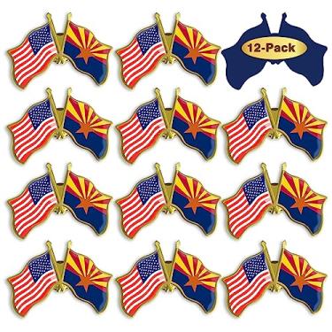 Imagem de Pacote com 12 alfinetes de lapela da bandeira do estado americano do Arizona - 3,8 cm Estados Unidos América EUA EUA AZ emblema para homens mulheres lembrança patriótica