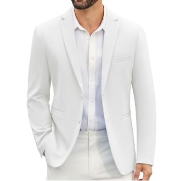 Imagem de COOFANDY Blazer masculino casual slim fit, casaco esportivo de malha leve com dois botões, Branco, Medium