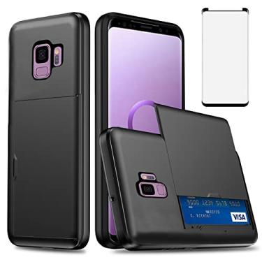 Imagem de Asuwish Capa de celular para Samsung Galaxy S9 com protetor de tela de vidro temperado e suporte para cartão de crédito, capa carteira rígida, acessórios para celular Glaxay S 9 Edge 9S GS9 slot para