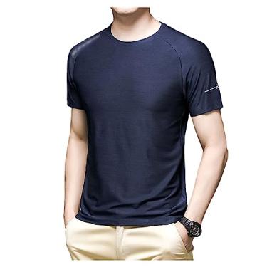 Imagem de Camiseta masculina atlética de manga curta com estampa de algodão, respirável, macia, elástica, para treino, Cor 11, G