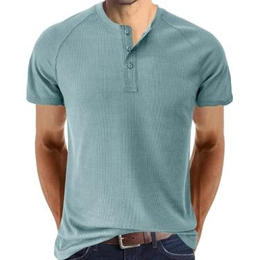 Imagem de Camiseta masculina de manga curta masculina Henry Shirt Top Roupas, Azul, G