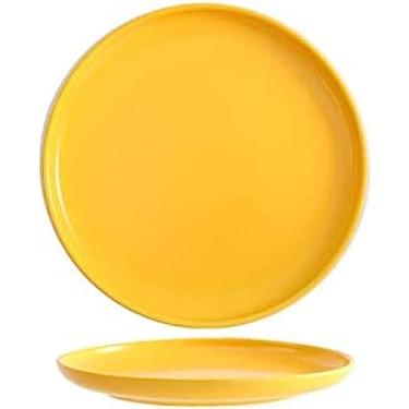 Imagem de Prato de cerâmica para jantar de bife estilo criativo nórdico Talheres ocidentais Prato doméstico Prato de sobremesa Prato de café da manhã Salada Prato de pizza, amarelo, 8 polegadas