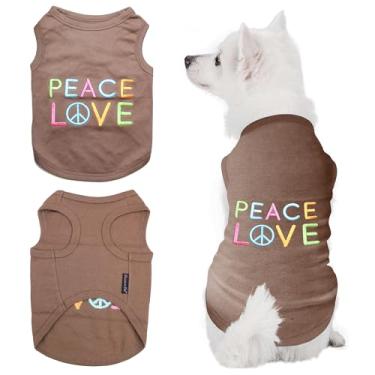 Imagem de Parisian Pet Camiseta para cães com bordado Love Peace - 100% algodão, roupas respiráveis para cães - Colete sem mangas para animais de estimação - Lavável na máquina para cães pequenos PPP