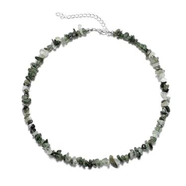 Imagem de Kicomvi Colares de pedra de cristal para mulheres, meninas, contas de sementes naturais, colares de chacra, gargantilha de cristal colorido com lascas de cura para mulheres joias, Cristal, Cristal