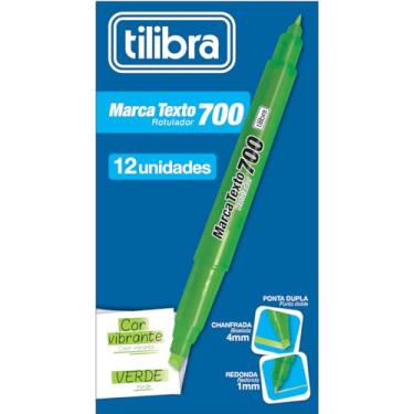 Imagem de Tilibra - Marca-Texto 700 Ponta Dupla Verde, pacote com 12 unidades