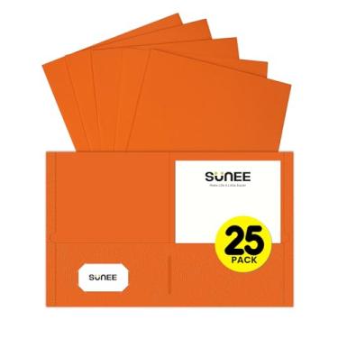 Imagem de SUNEE Pastas com bolsos (pacote com 25, laranja), 2 pastas de bolso para papel tamanho carta, pasta de arquivo de papel para escola, escritório, casa, negócios