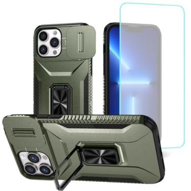 Imagem de Wanyuexes Capa para iPhone 13 Pro Max, capa para Apple 13 Pro Max com protetor de tela de vidro temperado e capa de câmera deslizante, suporte giratório para carro, capa à prova de choque para iPhone