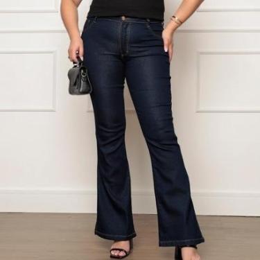 Imagem de Calça Flare Feminina Plus Size Escura Tendência-Feminino