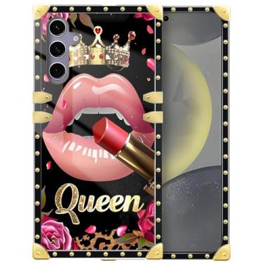 Imagem de WANKBLC Compatível com Samsung Galaxy S24, batom rosa rosa rainha leopardo luxuoso decoração dourada para meninas mulheres TPU macio à prova de choque protetor rígido PC traseiro