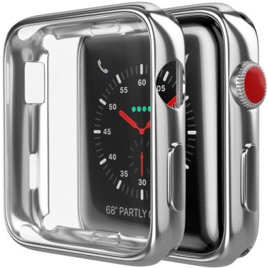 Imagem de D & K Exclusives Capa para Apple Watch 40 mm Série 6 Série 5 com protetor de tela, 2 unidades de capa protetora completa de TPU macio para iWatch Series 5 de 40 mm, prata refletiva