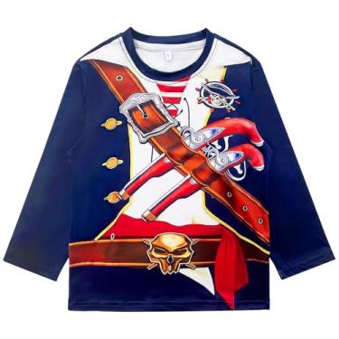 Imagem de Wosixima Camisetas infantis unissex piratas do Caribe, guerra revolucionária, exército medieval, fantasia de Halloween, Azul A, 2-3 Anos