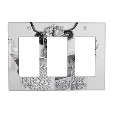 Imagem de Vaca engraçada Highland na Banheira 3 interruptores de luz decorativa tripla decorativa placa de parede interruptor elétrico tomada placa frontal para banheiro cozinha tamanho padrão