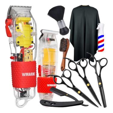 Imagem de Maquina De Cortar Cabelo Wmark Tesoura Profissional Barbeiro Kit Máquina Cortar Cabelo Wmark NG108 Maquina Acabamento Wmark NG202 Tesoura Fio Navalha Desfiadeira Desbaste
