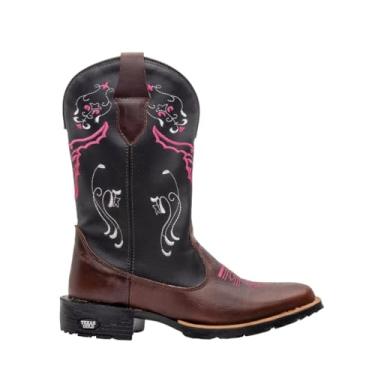 Imagem de Bota Feminina Texana Em Couro Marrom Cano Longo Bordado Cara de Boi Bico Quadrado (Marrom, BR, Adulto, Numérico, 34)