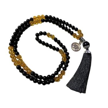 Imagem de Japamala Ônix e Citrino Natural 108 Contas Pedras Colar