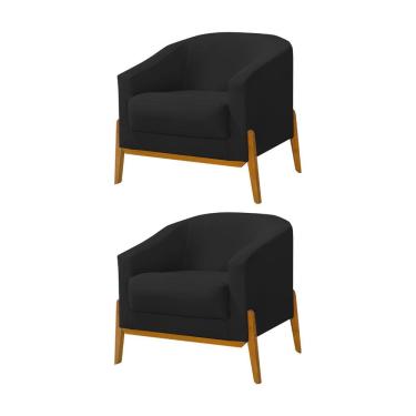 Imagem de Kit 2 Poltronas Living Base em Madeira Maciça Flórida Veludo Preto