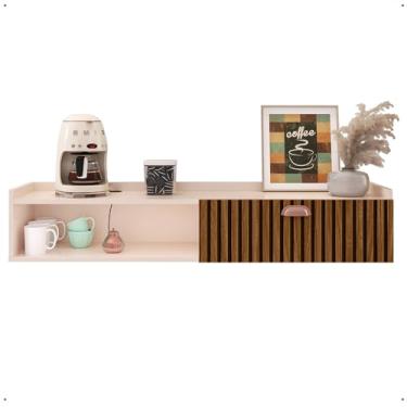 Imagem de Aparador Suspenso Pequeno Cantinho Café 1 Porta Nicho Decor Sala Cozinha Hall Entrada Retrô - Off White/Ripado - RPM
