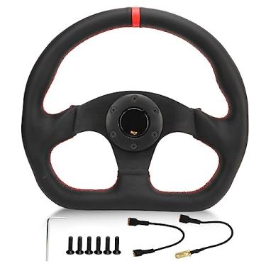 Imagem de Volante Tipo D para Carro, Moldura Preta, Couro, Esportes, Corrida, Ajuste Universal, Substituição de Volante de Drift