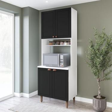 Imagem de Paneleiro/Torre Quente 4 Portas 2 Nichos para Forno e Utensílios com 80 Cm Pérola Yescasa Branco/Preto