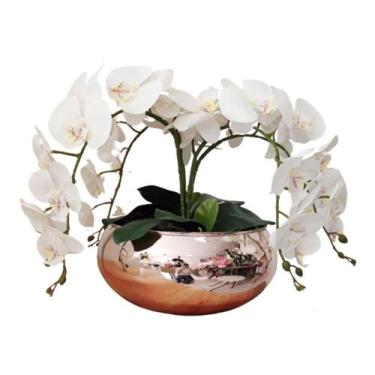 Imagem de Arranjo Com 4 Orquídeas Brancas Realistas No Vaso Rosé - La Caza Store