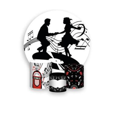 Imagem de Painel De Festa Redondo 1,50x1,50 + Trio De Capas Cilindro - Anos 80 M